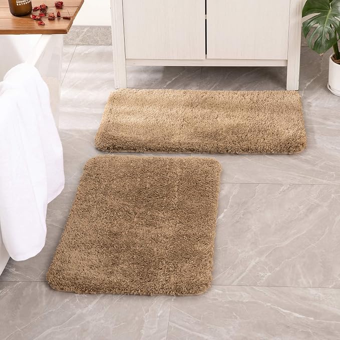 MIULEE Light Brown Soft Bathroom Rugs Set 2 Piece Soft Bath Mats 20x30 Inch | Soft Absorbent Microfiber Bath Rugs, Non Slip, Quick Dry, Fluffy Bath Rugs for Bathroom Floor Tub Showers, Machine Washable