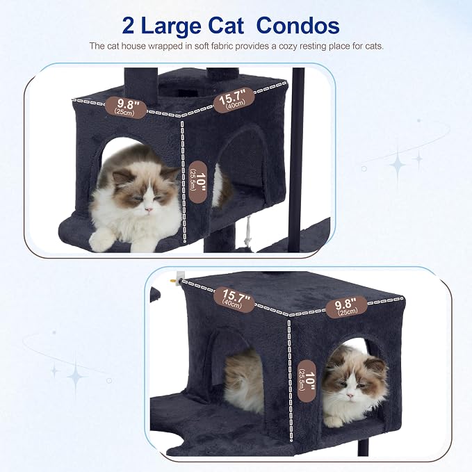 Cat Tree Tower with Sturdy Steel Tube for Indoor Cats GCT014G | 51.2'' Cat Furniture with Scratching Posts, Hammock, Basket and Padding Top Platform for Inoor Cats Large Adult, Drak Gray