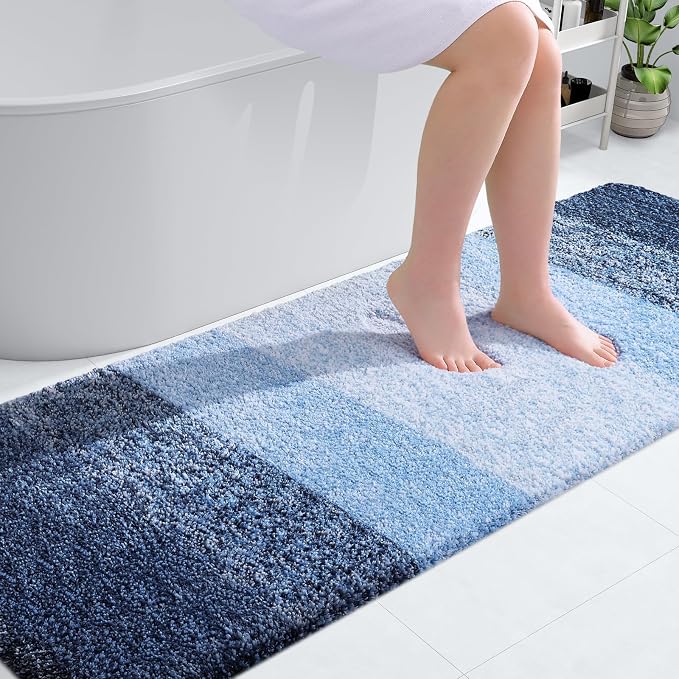 OLANLY Bathroom Runner Rug 70x24, Extra Soft Absorbent Microfiber Bath Rugs | Navy, Non-Slip Quick-Drying Rubber Backing, Machine Washable Long Bath Mat for Floor, Tub and Shower, Home Decor Accessories