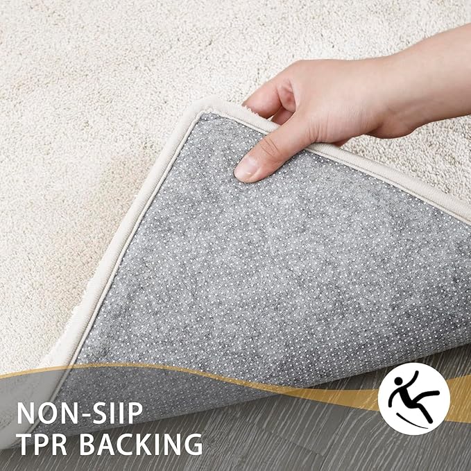MINIDEAR Toilet Rugs 24x20 - U Shaped Beige Thick Memory Foam Contour Rugs,Ultra Soft & Plush Fluffy, Non-Slip, Quick Dry, Absorbent Washable Floor Microfiber Mat for Home Decor Accessories
