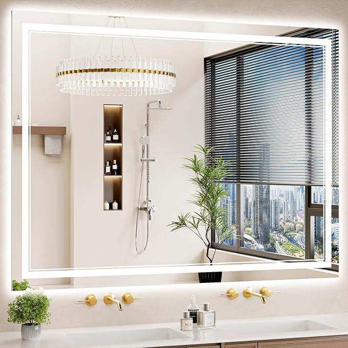 40"x50" LED Bathroom Mirror with Lights, Anti-Fog, Backlit + Front Lit, Dimmable, Led Vanity Mirror for Wall, Lighted Bathroom Mirror, 6 Colors, Shatter-Proof Tempered Glass