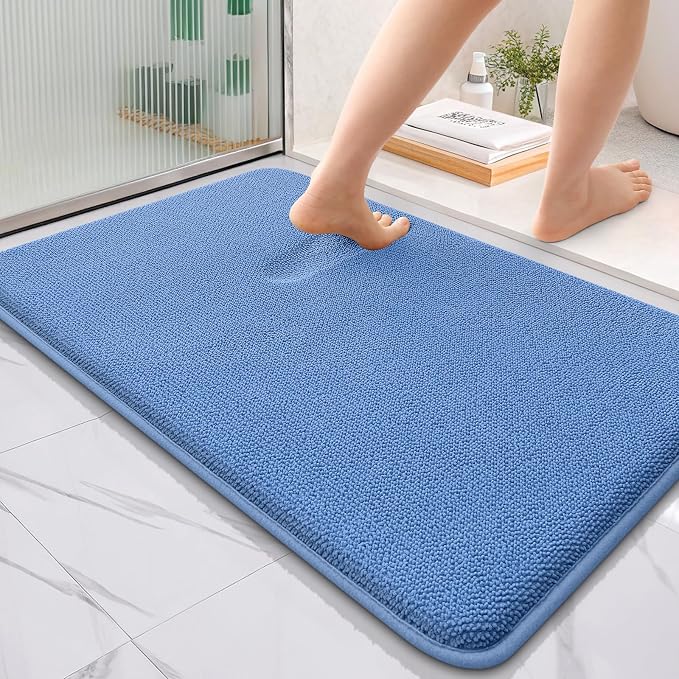 OLANLY Memory Foam Bathroom Rugs 36x24, Absorbent Bath Mat, Cornflower Blue | Soft Quick Dry Bath Rugs, Non-Slip, Machine Washable Carpet for Bathroom Floor, Tub and Shower, Home Decor Accessories
