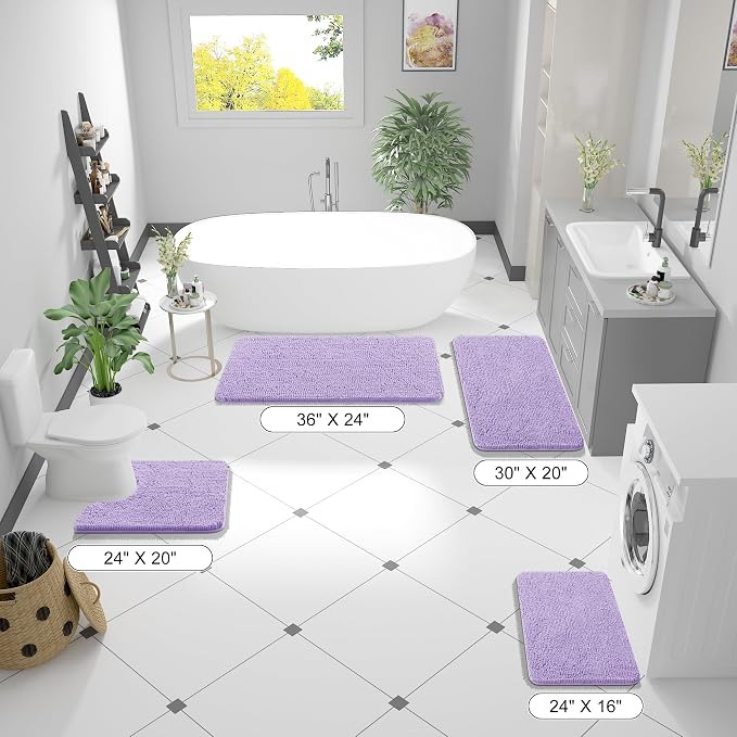OLANLY Bathroom Runner Rugs 47x17, Extra Soft Absorbent Chenille Bath Rugs | Lavender, Quick-Drying Rubber Backing, Washable Long Bath Mat for Bathroom Floor, Tub and Shower, Home Decor Accessories