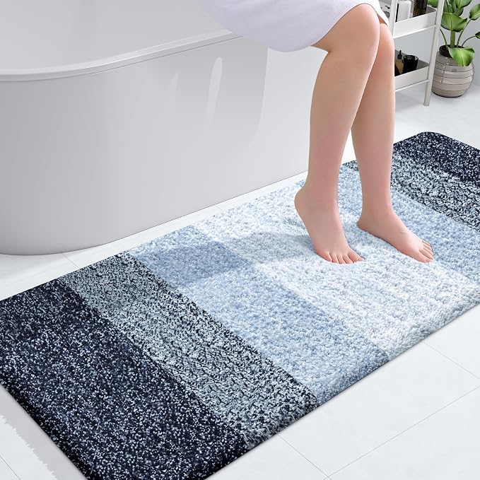 OLANLY Bathroom Runner Rug 54x24, Extra Soft Absorbent Microfiber Bath Rugs | Navy Blue, Non-Slip Quick-Drying Rubber Backing, Washable Long Bath Mat for Floor, Tub and Shower, Home Decor
