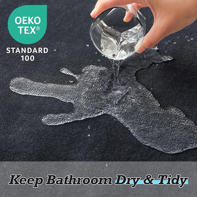 Bathroom Rugs Sets 2 Piece, Non-Slip & Quick Dry Bath Mat Set, Ultra Soft Velvet Bath Rugs for Bathroom, Toilet and Shower Floor, Dark Grey