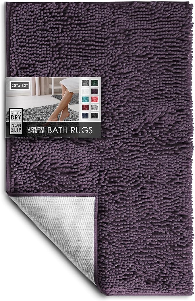 Hearth & Harbor Bathroom Rugs, Chenille Bath Mat - Machine Washable Bath Mats for Bathroom Non-Slip Backing Rubber, Quick Dry Bathroom Mat