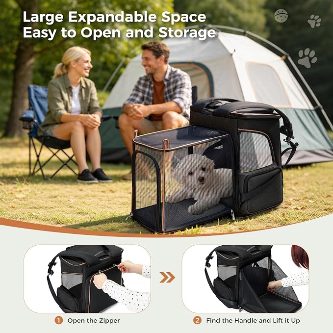 Lekereise Pet Carrier Backpack Expandable Cat Backpack Carrier for Small Dogs Large Cats Puppies, Dog Backpack Carrier for Hiking Travel Outdoor Hold Pets Up to 20 25 Lbs, Black