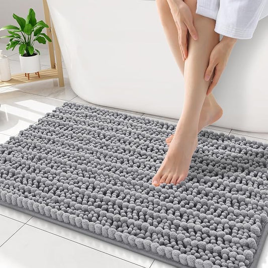 Smiry Bathroom Rugs 32X20, Extra Soft Rubber Backing Chenille Bath Mats | Grey Machine Washable Non Slip Quick Dry Bath Mats for Bathroom Floor, Tub, Shower, Home Decor Accessories