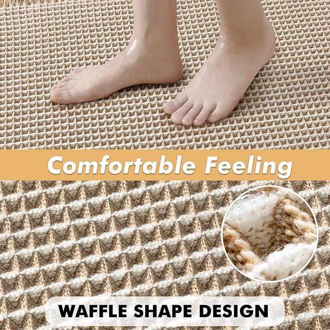 MIULEE Set of 2 Waffle Bathroom Rugs Boho Bath Mat Brown&White 20x32 Inch | Non Slip, Super Absorbent, Washable, Ultra Soft, Rubber Backed Bath Rugs for Bathroom Floor Tub Shower