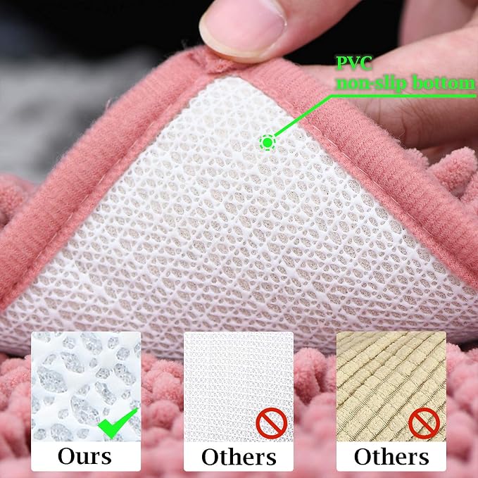 RUN HELIX Bathroom Rugs Sets 2 Piece Thick Absorbent Chenille Bath Rug Set Non Slip, Soft Shaggy Bath Room Floor Mats for Bathroom, Machine Washable, Misty Rose