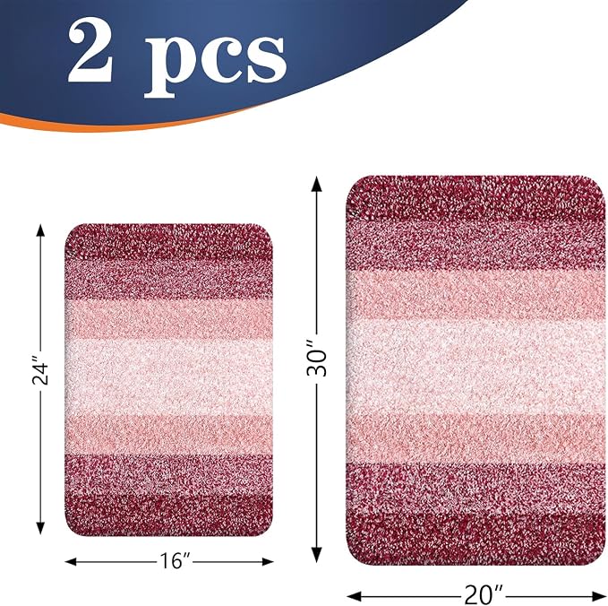 OLANLY Micorfiber Bathroom Rug Set 2 Piece, 30"x20"+24"x16" | Red, Soft Absorbent Bath Rug Set, Non-Slip, Machine Wash Dry, Plush Shaggy Bath Mats for Bathroom