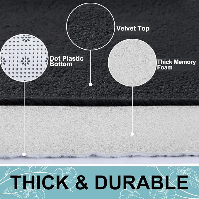 Smiry Memory Foam Bath Mat 70x24, Extra Soft and Absorbent Bathroom Rugs | Black, Quick Dry Machine Washable Non-Slip Bath Mat for Bathroom Floor, Shower and Tub