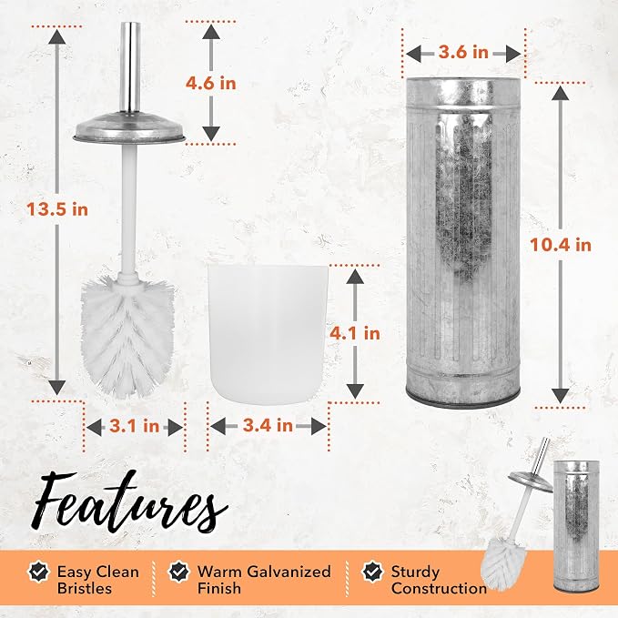 Autumn Alley Galvanized Rustic Toilet Brush with Holder Set – Charming Farmhouse Bathroom Accessory for Your Country Bathroom – Rustic Bathroom Accessories
