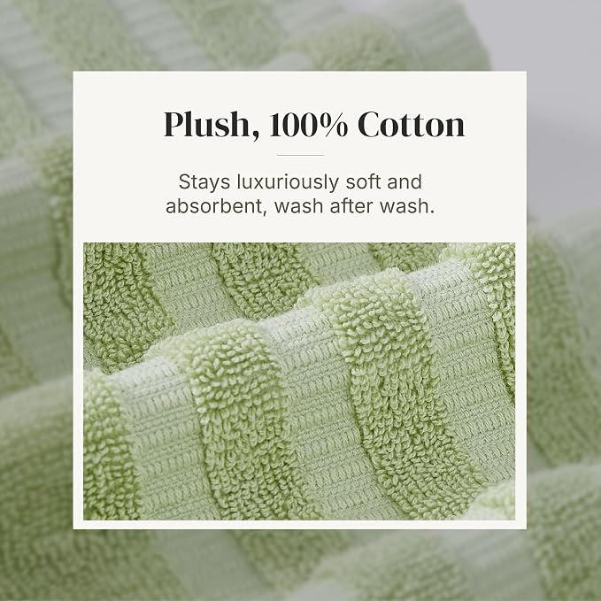 Modern Threads 6 Piece Bath Towel Set – Bathroom Set with 2 Bath Towels, 2 Hand Towels, and 2 Wash Cloths – 100% Cotton, Super Absorbent & Extra Soft – Reversible Natural Vine (Sage Green)