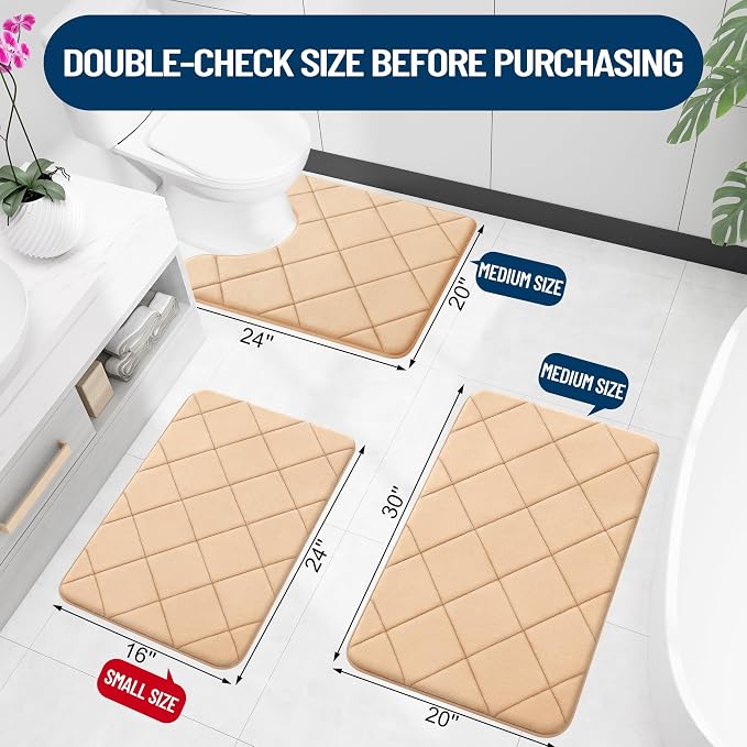 OLANLY Memory Foam Bath Mat 59x24, Ultra Soft and Absorbent Bathroom Rugs | Beige, Quick Dry, Machine Washable Shower Bath Rugs, Comfortable Bath Carpet for Bathroom Floor, Tub and Shower