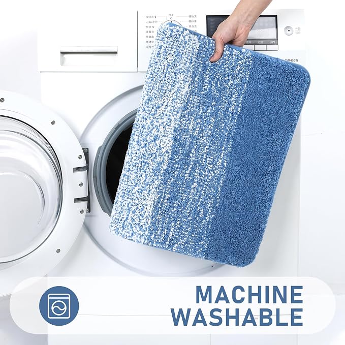 Bsmathom Bathroom Rug Set 4 Piece, Plush Microfiber Bath Mat, Blue | Super Water Absorbent, Non Slip Machine Washable Bath Rug Sets with Toilet Lid Cover and U-shaped Contour Toilet Mat