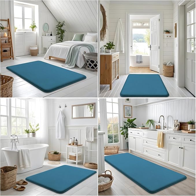 Smiry Memory Foam Bath Mat 59x20, Extra Soft and Absorbent Bathroom Rugs | Peacock Blue, Quick Dry Machine Washable Non-Slip Bath Mat for Bathroom Floor, Shower and Tub
