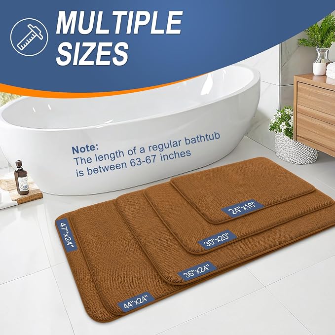 OLANLY Memory Foam Bathroom Runner Rugs 47x20, Absorbent Long Mat, Ochre | Soft Quick Dry Bath Rugs, Non-Slip Carpet, Machine Washable Mat for Bathroom Floor, Tub and Shower, Home Decor Accessories