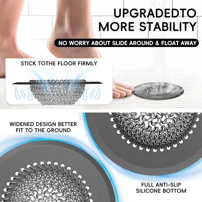wokdada Bathtub Drain Hair Catcher: Fast Drainage Shower Version, Reversible 304 Stainless Steel Protector. Fits Pop-Up & Regular Bathroom Drains (Dark Gray)