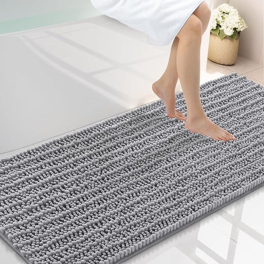 Smiry Bathroom Rugs 59X24, Extra Soft Rubber Backing Chenille Bath Mats | Grey Machine Washable Non Slip Quick Dry Bath Mats for Bathroom Floor, Tub, Shower, Home Decor Accessories