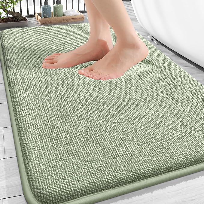 OLANLY Thick Memory Foam Bathroom Rug 34x21, Absorbent Bath Mat, Sage Green | Soft Quick Dry Bath Rugs, Non-Slip, Machine Washable Carpet for Bathroom Floor, Tub and Shower, Home Decor Accessories