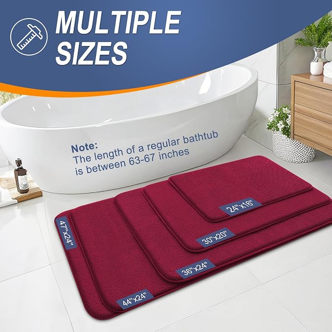 OLANLY Memory Foam Bathroom Runner Rugs 44x24, Absorbent Long Mat, Burgundy | Soft Quick Dry Bath Rugs, Non-Slip Carpet, Machine Washable Mat for Bathroom Floor, Tub and Shower, Home Decor Accessories