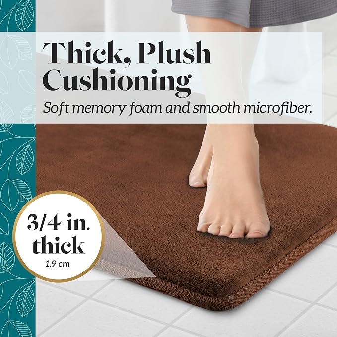 Memory Foam Bath Mat Non Slip Absorbent Super Cozy Velvet Bathroom Rug Carpet (22 inches X 36 inches, Brown)