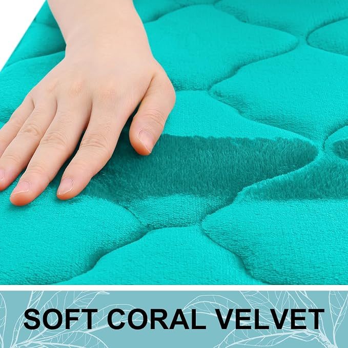 OLANLY Memory Foam Bath Mat Rug 47x32, Ultra Soft Bathroom Rugs, Teal | Thick Absorbent Carpet, Non-Slip Backing, Machine Washable, for Bathroom Floor, Tub, Shower and Home Decor Accessories