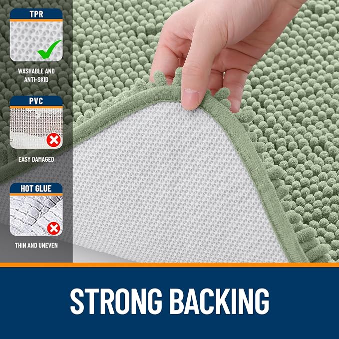 OLANLY Bathroom Runner Rugs 59x20, Extra Soft Absorbent Chenille Bath Rugs | Sage Green, Quick-Drying Rubber Backing, Washable Long Bath Mat for Bathroom Floor, Tub and Shower, Home Decor Accessories