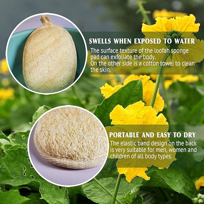 YIQINGJIE Natural Loofah Exfoliating Body Scrubber,4 Pack,Brown | Shower Loofah for Women and Men,Made with Eco-Friendly and Biodegradable Soft Shower Luffa Sponge