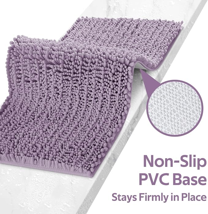 ACCUMTEK Upgrade Extra Large Lavender Bathroom Rug Set 3 Pieces Ultra Soft, Thick Absorbent Bath Mats, Non Slip Chenille Toilet Mat for Bathroom, Bedroom, Kitchen