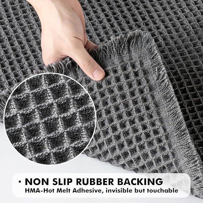 MIULEE Set of 2 Waffle Bathroom Rugs Dark Grey Bath Mat 17"x24"+18"x30" | Non Slip, Super Absorbent, Washable, Ultra Soft, Rubber Backed, Small Boho Bath Rugs for Bathroom Floor Tub Shower