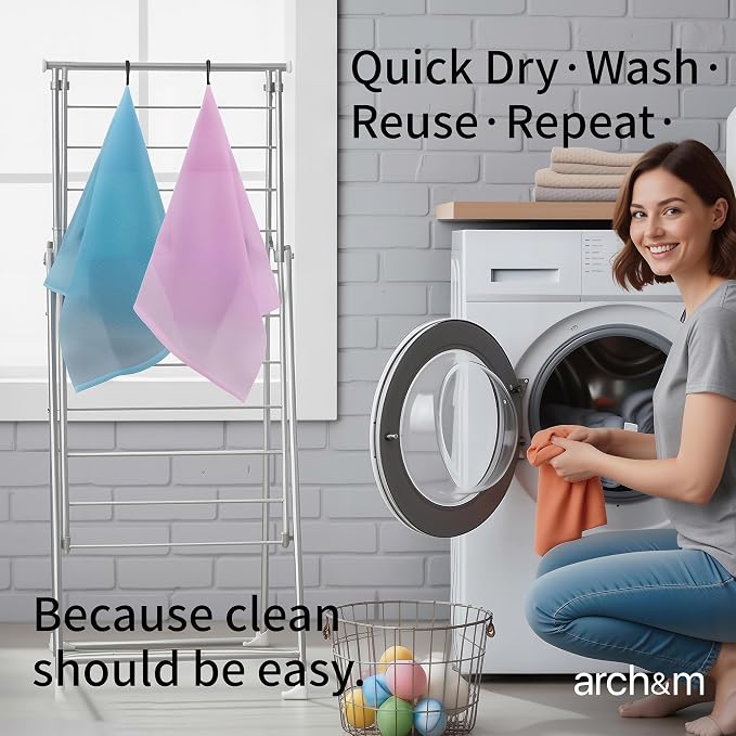 ARCH&M 12-Pack Premium Nylon Exfoliating Washcloth Towel - 35-Inch Quick-Dry, Hygienic Japanese Washcloth for Body & Back - Durable, Machine Washable, Long-Lasting