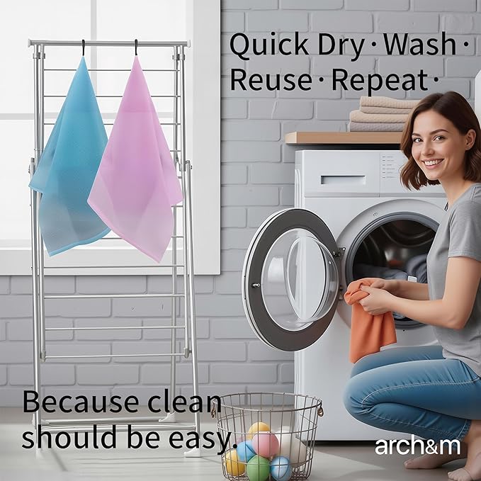 ARCH&M Exfoliating Washcloth 12 Pack, Peach Purple Pink | Back Scrubber for Shower, Japanese Exfoliating Shower Towel, Daily Use, Korean Beauty Wash Cloth