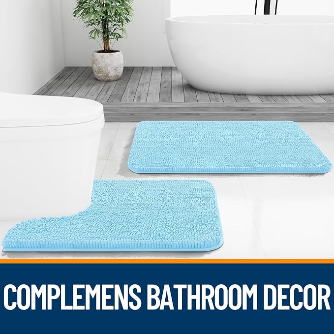 OLANLY Large Bathroom Rugs 70x46, Extra Soft Absorbent Chenille Bath Rugs | Sky Blue, Quick-Drying Rubber Backing, Machine Washable Bath Mat for Bathroom Floor, Tub and Shower, Home Decor Accessories