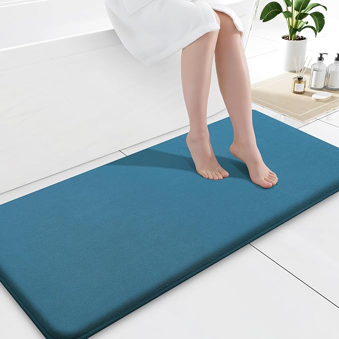Smiry Memory Foam Bath Mat 59x20, Extra Soft and Absorbent Bathroom Rugs | Peacock Blue, Quick Dry Machine Washable Non-Slip Bath Mat for Bathroom Floor, Shower and Tub