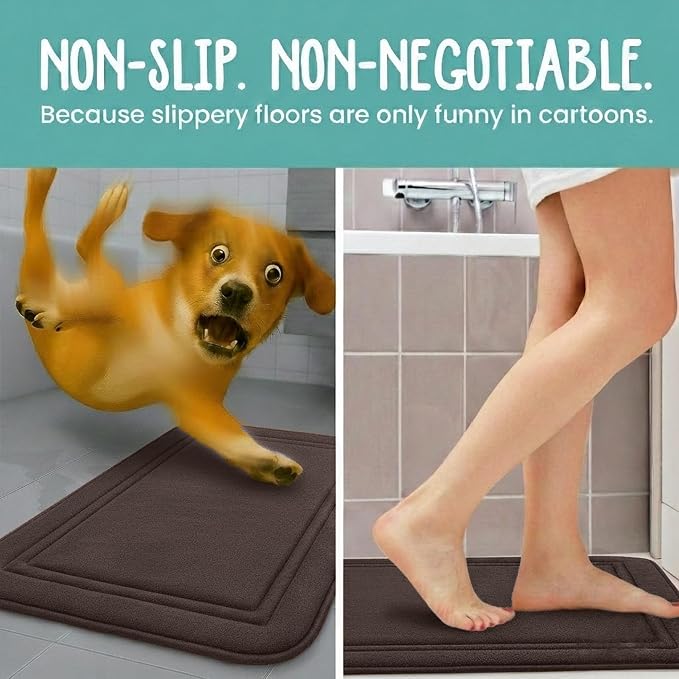 ITSOFT Memory Foam Bath Mat 24x16, Non Slip, Machine Washable, Quick Dry & Absorbent Rugs, Bath Mats for Bathroom Floor, Tub & Shower, Bathroom Rug, Chocolate Brown