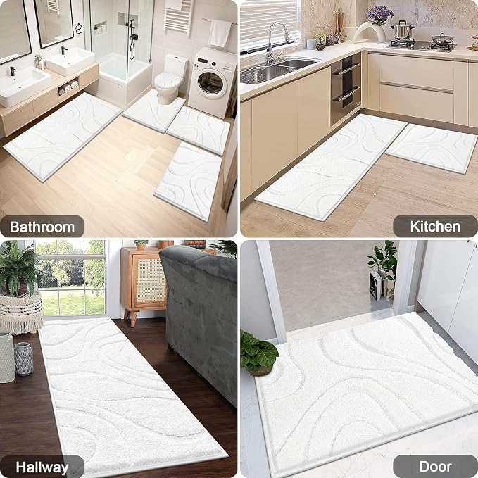 HEBE Bathroom Rugs Sets 5 Piece, Non Slip Washable Absorbent Bath Mat Set | Super Soft Plush Microfiber Bathroom Mats with Runner Set, Solid Bathmat with U-Shaped Toilet Rug Cover Set for Tub, Shower