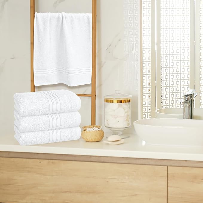 BOUTIQUO Ultra Soft Cotton 6 -Piece Hand Towel Set 16x24 Inch, Ideal for use in Bathroom, Kitchen, Gym, Spa & General Cleaning, Compact & Lightweight Multi Purpose Hand Towels - White