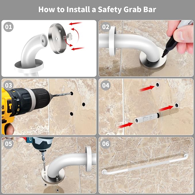 2 Pack 48 Inch Anti Slip Shower Grab Bar Handles, ZUEXT White Stainless Steel Knurled Bathroom Balance Bar, Safety Hand Rail Support,Handicap Elderly Injury Senior Assist Bath Handle(1.25" Diameter)