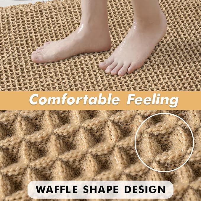 MIULEE Set of 2 Waffle Bathroom Runner Rugs Brown 2'x5'(24"x60") | Non Slip, Super Absorbent, Washable, Ultra Soft, Boho Bath Mats for Bathroom Hallway Bedroom Laundry Room Kitchen