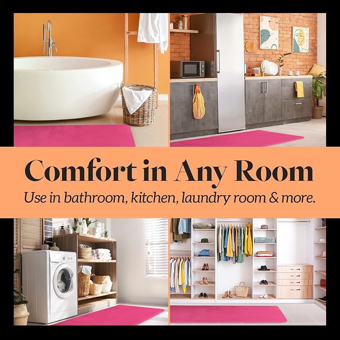 Memory Foam Bath Mat Non Slip Absorbent Super Cozy Velvet Bathroom Rug Carpet (22 inches X 36 inches, Fuschia)