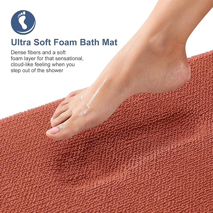 OLANLY Memory Foam Bathroom Runner Rugs 70x24, Long Mats, Rustic Terracotta | Soft Quick Dry Bath Rugs, Non-Slip, Absorbent Machine Washable Mat for Bathroom Floor, Tub and Shower, Home Decor Accessories