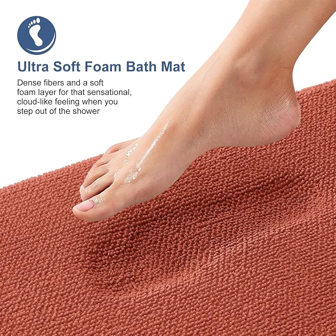 OLANLY Memory Foam Bathroom Runner Rugs 47x20, Long Mats, Rustic Terracotta | Soft Quick Dry Bath Rugs, Non-Slip, Absorbent Machine Washable Mat for Bathroom Floor, Tub and Shower, Home Decor Accessories