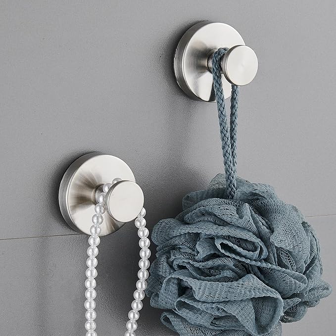 Suction Cup Hooks for Shower, Wreath Hangers for Front Door, Glass Door & Window - Strong Towel, Bath Robe, Loofah Hook Holder for Hanging up to 15 lbs - Waterproof (Silver, 4 Pack)