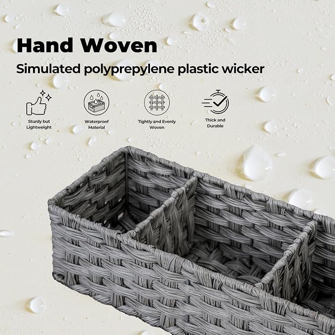 GRANNY SAYS Toilet Tray Tank Topper, Wicker Baskets for Storage, Set of 2 Waterproof Bathroom Basket for Organizing, Gray Bathroom Organization Baskets, 14¼" x 6" x 4¼"