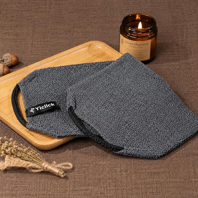 Exfoliating Washcloth Towel with Handle, Back Scrubber for Shower, Exfoliating Body Scrubber Exfoliator, Japanese Wash Cloth for Body Scrub, Bath Sponge Loofah Luffa Washer Exfoliator