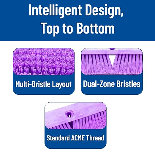 SPARTA Omni Sweep – 24" Heavy Duty Broom Head for Outdoor and Indoor Use, Nonabsorbent Block, Multi-Surface Deck Brush for Garage, Patio, Kitchen, and Concrete, Purple, Pack of 12