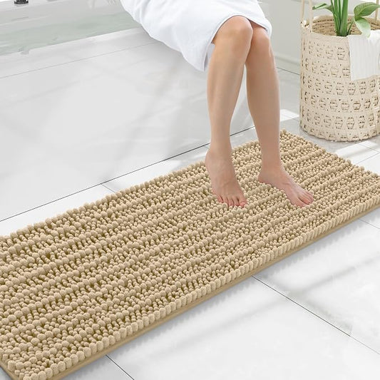 Smiry Bathroom Rugs 47X17, Extra Soft Rubber Backing Chenille Bath Mats | Beige Machine Washable Non Slip Quick Dry Bath Mats for Bathroom Floor, Tub, Shower, Home Decor Accessories