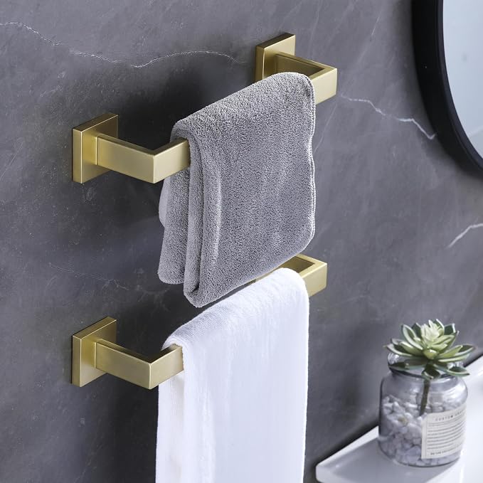 LANC 16-Inche Gold Towel Bars for Bathroom Wall Mounted Total-18 Brushed Gold Bath Towel Racks Stainless Steel Towel Rods for Kitchen Bathroom Hand Towel Holder Towel Hanger, A8804BG-4P1
